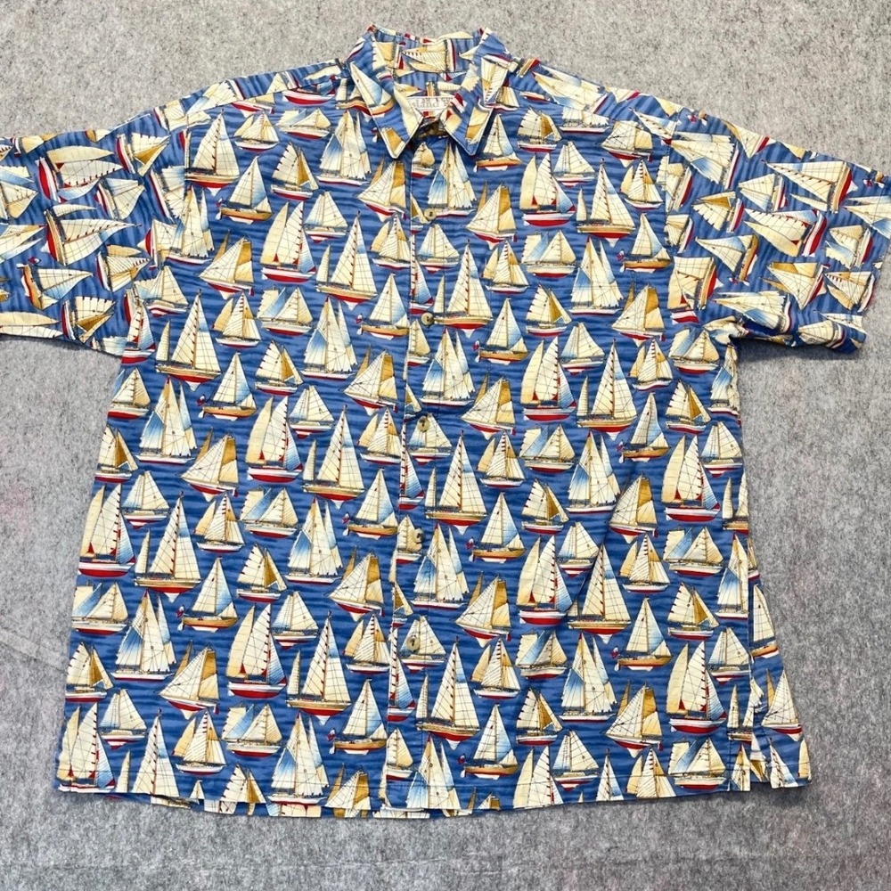 Island Republic Button Down Mens L Sailboat Print Cotton Blue Nautical Shirt